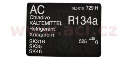 štítek "AC, prost. chladící R134a…" ORIGINÁL