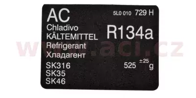 štítek "AC, prost. chladící R134a…" ORIGINÁL