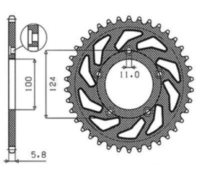 acél lánckerék 520-as típusú másodlagos láncokhoz, SUNSTAR (45 fog)