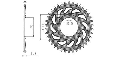 acél lánckerék 530-as típusú másodlagos láncokhoz, SUNSTAR (38 fog)