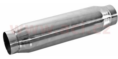 univerzális rozsdamentes acél kör alakú hangtompító, cső átmérő 76 mm, test átmérő 101 mm, hossz 420 mm, FENNO