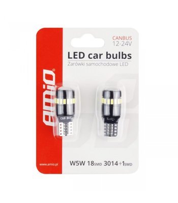 AMiO LED izzók CANBUS 18SMD 3014 + 1SMD 1SMD T10 W5W Fehér 12V/24V