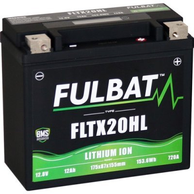 LiFePO4 YTX20HL-BS FULBAT lítium-ion akkumulátor 12V, 12Ah, 720A, 1,12 kg, 175x87x155mm, helyettesíti a következő típusokat: (YB16CL-B, YTX20HL-BS, YTX20L-BS)