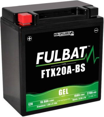 12V akkumulátor, FTX20A-BS GEL, 12V, 18Ah, 270A, karbantartásmentes GEL technológia 150x87x161 FULBAT (gyárilag aktiválva)