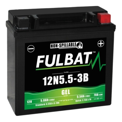 12V-os akkumulátor, 12N5.5-3B GEL, 12V, 5.5Ah, 55A, karbantartásmentes GEL technológia 135x60x130 FULBAT (gyárilag aktiválva)