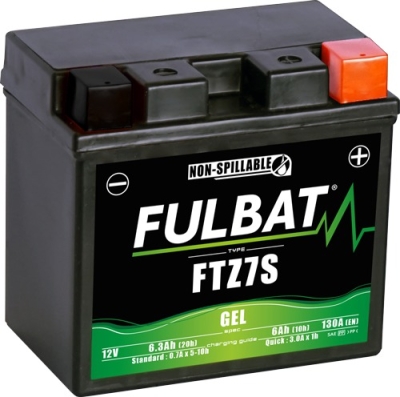 12V-os akkumulátor, FTZ7S GEL, 6Ah, 130A, karbantartásmentes GEL technológia 113x70x105 FULBAT (gyárilag aktiválva)