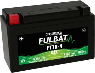 12V-os akkumulátor, FT7B-4 GEL, 12V, 6.5Ah, 110A, karbantartás-mentes GEL technológia 150x65x93 FULBAT (gyártáskor aktiválva)