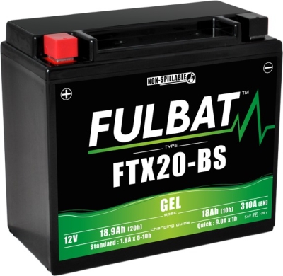 12V-os akkumulátor, FTX20-BS GEL, 12V, 18Ah, 270A, karbantartás-mentes GEL technológia 175x87x155 FULBAT (gyárilag aktiválva)