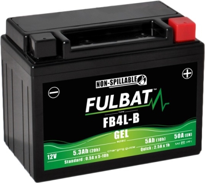 12V-os akkumulátor, FB4L-B GEL, 12V, 5Ah, 50A, karbantartásmentes GEL technológia 120x70x92 FULBAT (gyártáskor aktiválva)
