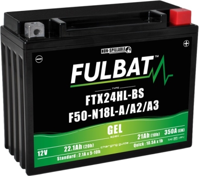 12V akkumulátor, FTX24HL-BS / F50-N18L-A3 GEL, 21Ah, 350A, karbantartás-mentes GEL technológia 205x87x162 FULBAT (gyártáskor aktiválva)