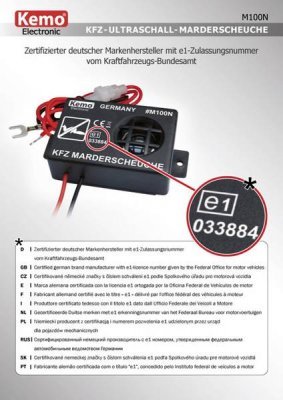 elektronický odpuzovač kun a hlodavců M100N (KEMO - Německo)