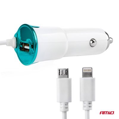 Autonabíjačka mobilného telefónu s USB + microUSB + iPhone lighting PCH-05