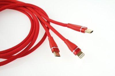 Multi-kábel pre telefón USB C / micro USB 1.2m červený FullLINK 3.1A UC-7