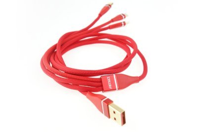 Multi-kábel pre telefón USB C / micro USB 1.2m červený FullLINK 3.1A UC-7