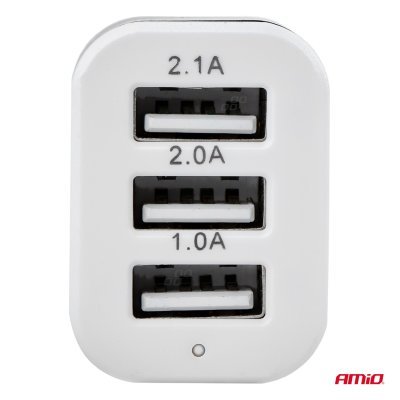 Autonabíjačka mobilného telefónu s 3xUSB biela PCH-03