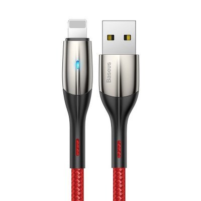 Kábel USB Lightning s LED diódov Baseus Horizontal, červený, 1m 2,4A