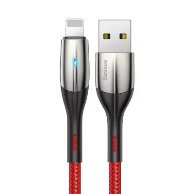 Kábel USB Lightning s LED diódov Baseus Horizontal, červený, 1m 2,4A