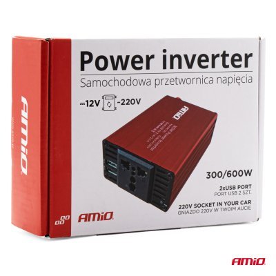 Menič napätia AMiO 12V/220V 300W/600W 2xUSB PI03