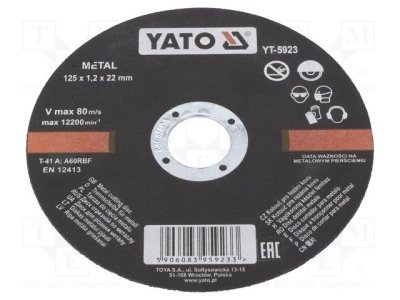 YATO rezný kotúč; Ø: 125mm; Øotv: 22mm; hr.kotúča: 1,2mm; kov,oceľ