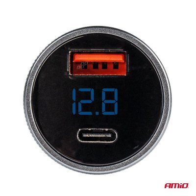 USB nabíjačka s voltmetrom 38W PCH PRO-06 USB+USB-C 12/24V