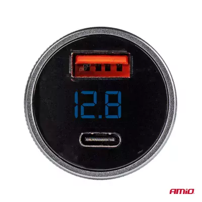 USB nabíjačka s voltmetrom 38W PCH PRO-06 USB+USB-C 12/24V
