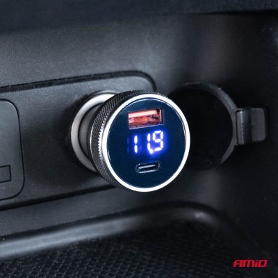 USB nabíjačka s voltmetrom 38W PCH PRO-06 USB+USB-C 12/24V
