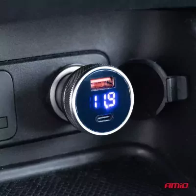 USB nabíjačka s voltmetrom 38W PCH PRO-06 USB+USB-C 12/24V