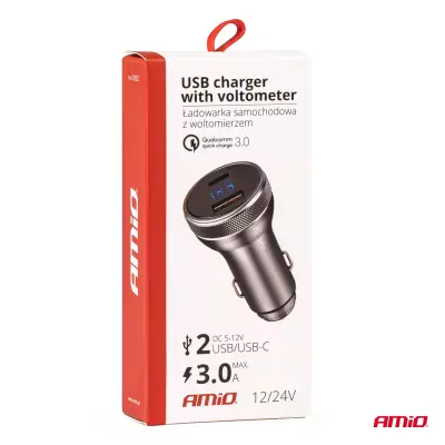 USB nabíjačka s voltmetrom 38W PCH PRO-06 USB+USB-C 12/24V