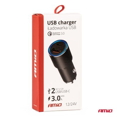 Hliníková nabíjačka do auta PCH PRO-08 USB-C+USB 38W 12/24V