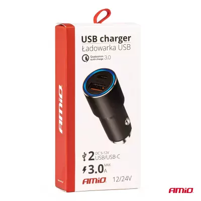 Hliníková nabíjačka do auta PCH PRO-08 USB-C+USB 38W 12/24V