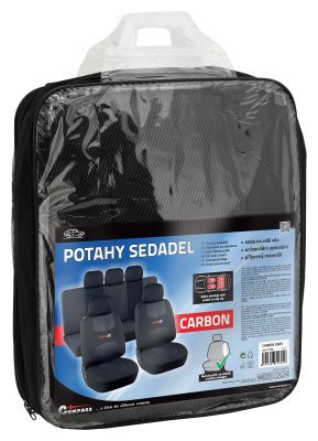 COMPASS Poťahy sedadiel sada 9ks CARBON DARK čierne AIRBAG