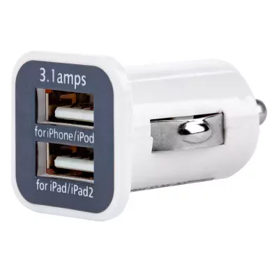 Autonabíjačka mobilného telefónu s 2xUSB biela PCH-01