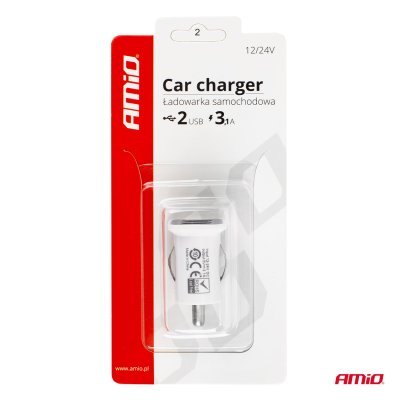Autonabíjačka mobilného telefónu s 2xUSB biela PCH-01
