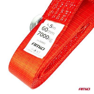 Popruhové ťažné lano 7000kg 60mm 5m zakončenie HÁK + HÁK AMiO-03991