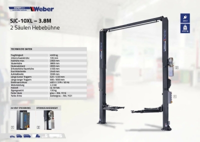 2 stĺpikový bezprejazdový zdvihák Weber Expert séria SJC-10XL – 3,8m - 4,5t