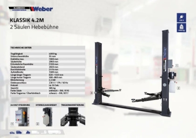 2 stĺpový 4T hydraulický zdvihák Weber Séria Klassik – Klassik 4.2M