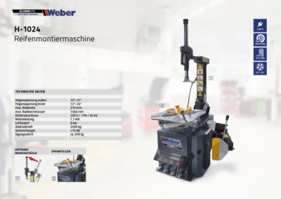 Vyzúvačka pneumatík Weber Classic Séria H-1024 + pomocné montážne rameno pravé