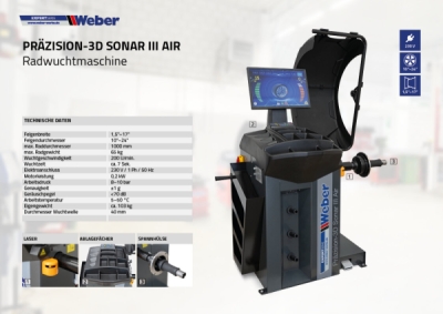 Vyvažovačka kolies Weber Expert Series Precision 3D Sonar III Air - pneumaticke upínanie kolesa