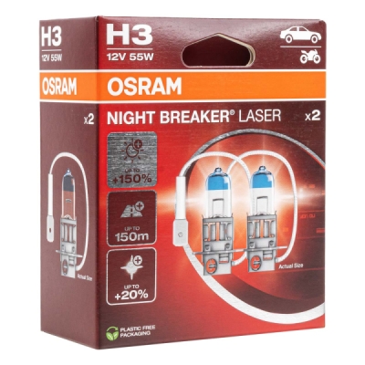 Halogénové žiarovky Osram H3 12V 55W PK22S NIGHT BREAKER LASER +150% 2ks