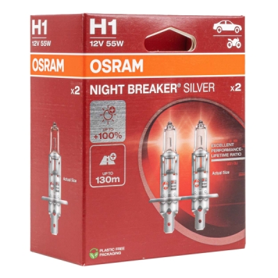 Halogénové žiarovky Osram H1 12V 55W P14,5s NIGHT BREAKER SILVER +100% 2ks