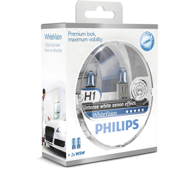Sada žárovek Philips H1 WhiteVision 12 V 55 W, 2 ks + 2× W5W