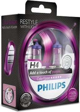 Sada žárovek Philips H4 ColorVision 12 V 60/55 W, fialové, 2 ks