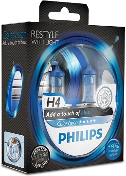 Sada žárovek Philips H4 ColorVision 12 V 60/55 W, modré, 2 ks