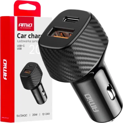AMIO 04282 – autonabíječka USB-A QC a USB-C PD, 20 W