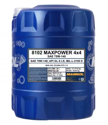 MANNOL 8102 Maxpower 75W-140 – převodový olej, 20 l