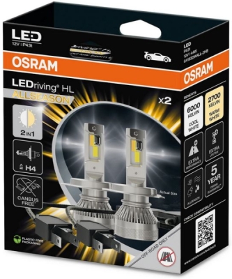 LED žárovka OSRAM 64193DWALL-2HB – LEDriving HL ALLSEASON, H4/R2, 12 V, 6000/2700 K