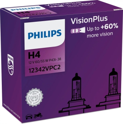 Žárovka Philips H4 VisionPlus 12 V 60/55 W, 2 ks