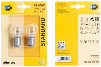 Sada 2 žárovek HELLA P21/5W 12 V 21/5 W, BAY15d – Standard