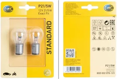Sada 2 žárovek HELLA P21/5W 12 V 21/5 W, BAY15d – Standard