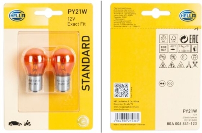 Sada 2 žárovek HELLA PY21W 12 V 21 W, BAU15s – Standard